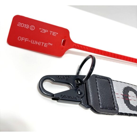 Off-White Keychain Lanyard Industrial Strap Design with Red Zip Tie Tag - Picture 4 of 7